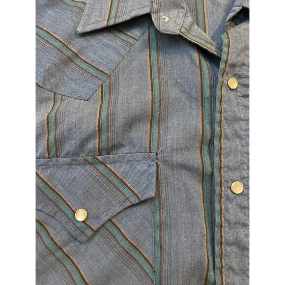 Ely Cattleman Shirt Mens X-Large Blue Striped Short Sleeve Western Pearl Snaps - Picture 2 of 6